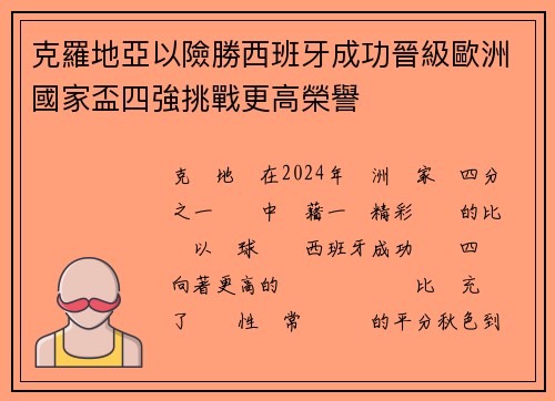 克羅地亞以險勝西班牙成功晉級歐洲國家盃四強挑戰更高榮譽